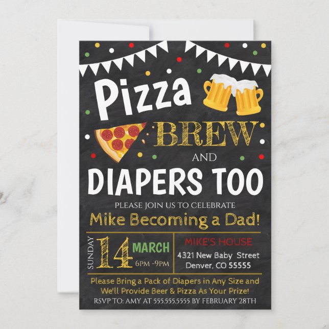Inbjudan till Pizza och Beer Baby Shower (Framsida)