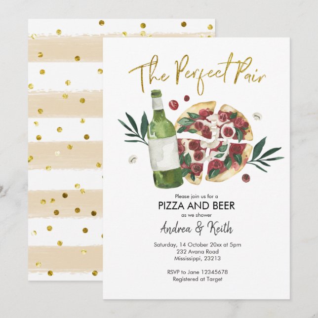 Inbjudan till Pizza och Beer Par Shower (Fram/baksida)