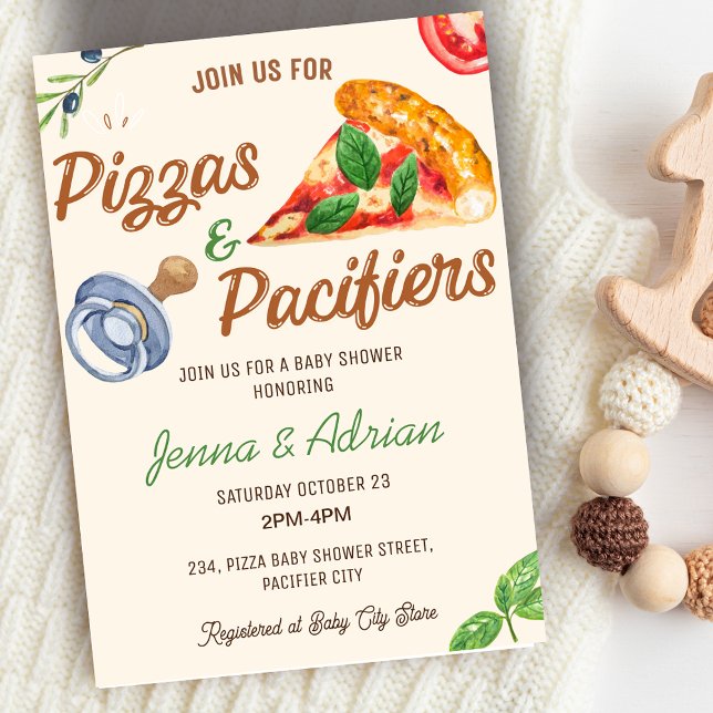 Inbjudan till Pizza och Nappar Baby Shower (Pizzas & Pacifiers Baby Shower Invitation)