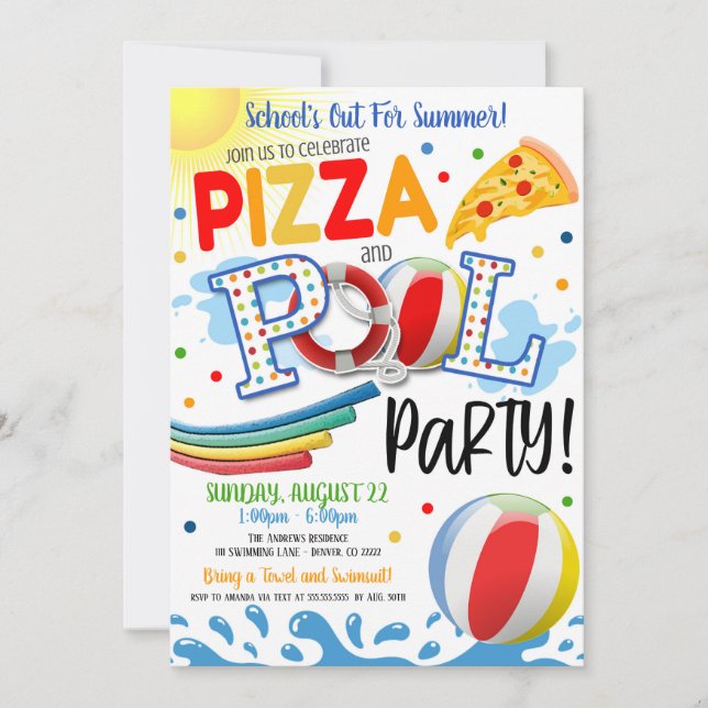 Inbjudan till pizza- och poolparty (Framsida)