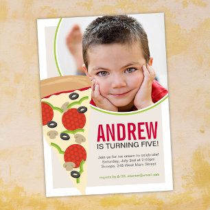 Inbjudan till Pizza Party foto på födelsedagen