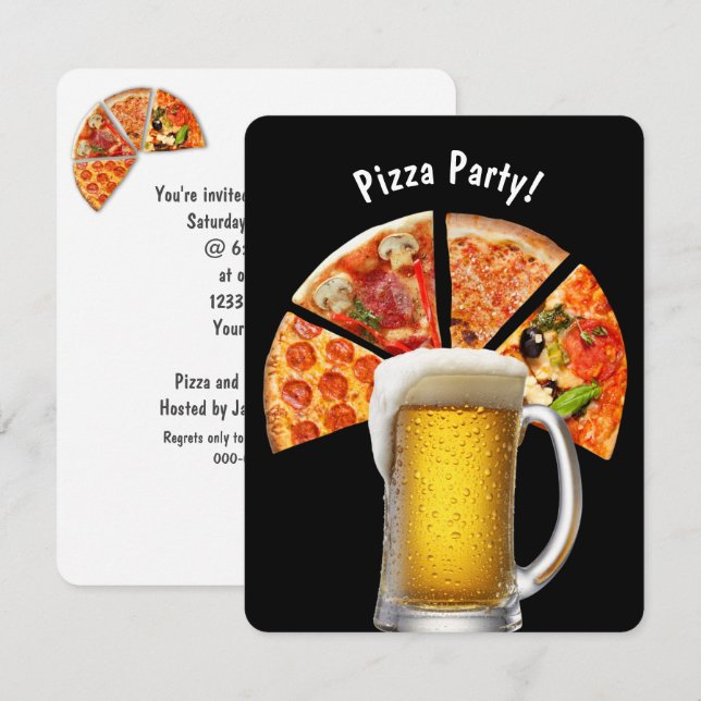 Inbjudan till Pizza Party och öl (Fram/baksida)