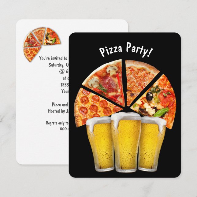 Inbjudan till Pizza Party och öl (Fram/baksida)