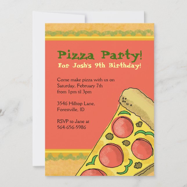Inbjudan till Pizza Party under födelsedagen (Framsida)