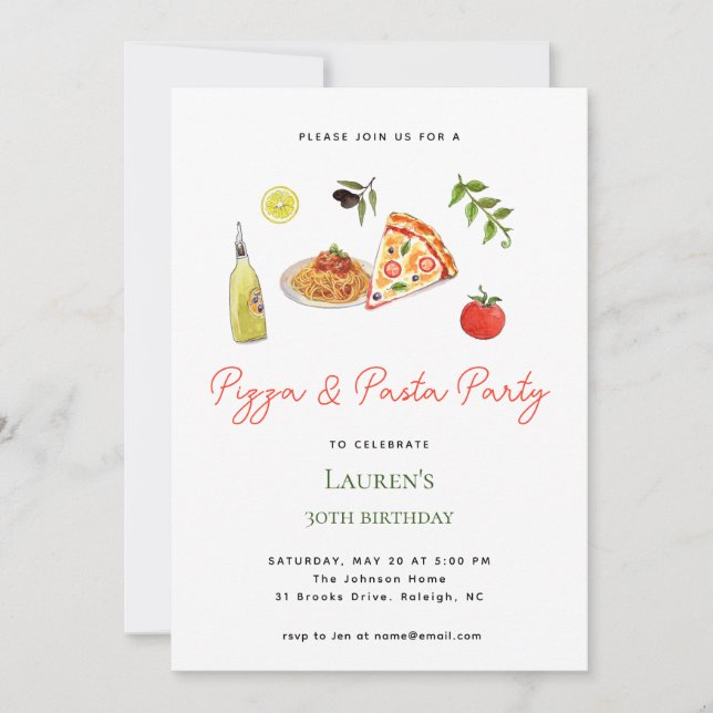 Inbjudan till Pizza & Pasta Party på födelsedagen (Framsida)