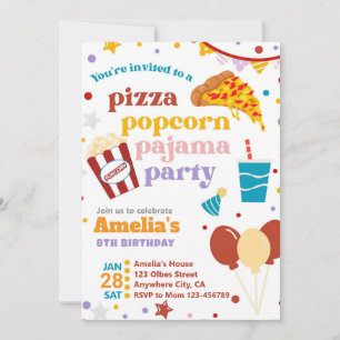 Inbjudan till Pizza Popcorn och Pajamas Birthday