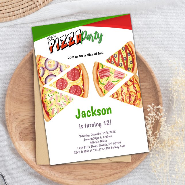 Inbjudan till Pizza-segmentets födelsedag (Slices Pizza Birthday Invitations)