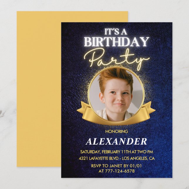 Inbjudan till pojkars 9-årsdag  Elegant Chic Foto (Fram/baksida)