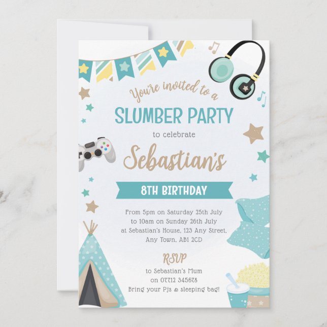 Inbjudan till pojkars teepee-sovparty - Slummerfes (Framsida)