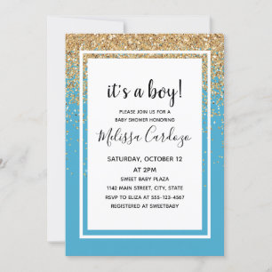 Inbjudan till Pojke Blue Glitter Baby Shower