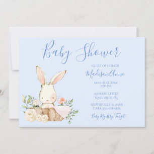 Inbjudan till Pojke Blue Script Cute Bunny Baby