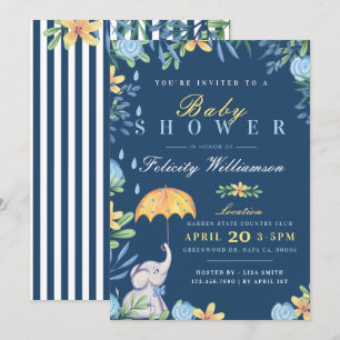 Inbjudan till pojke Elephant Umbrella Baby Shower