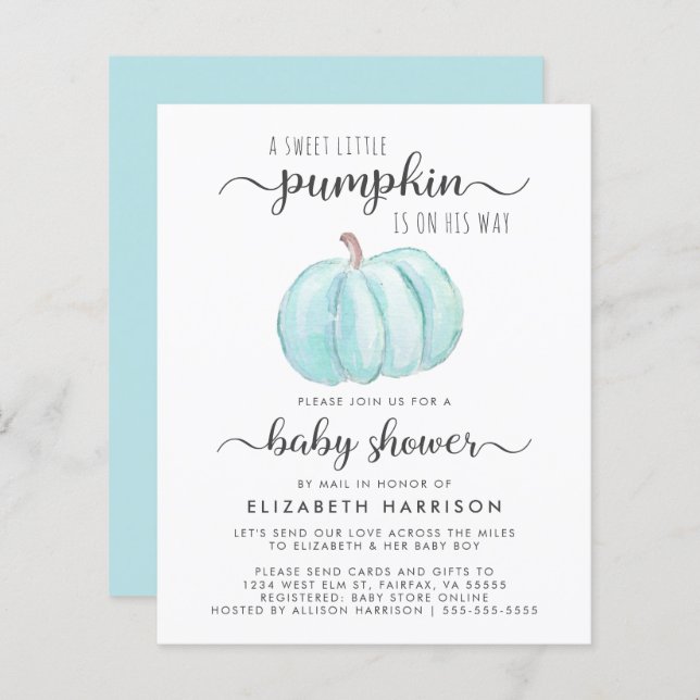 Inbjudan till Pojke Shower by Mail Blue Pumpkin (Fram/baksida)