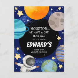 Inbjudan till pojkens söta rymdtema 1-års födelsed