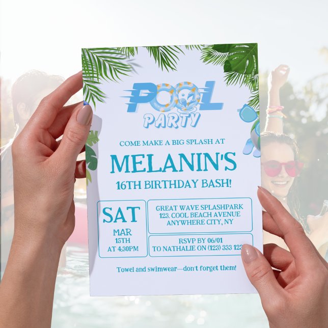 Inbjudan till pojkpoolparty – Födelsedagsfirande f (boy pool party invitation, cool dude birthday)