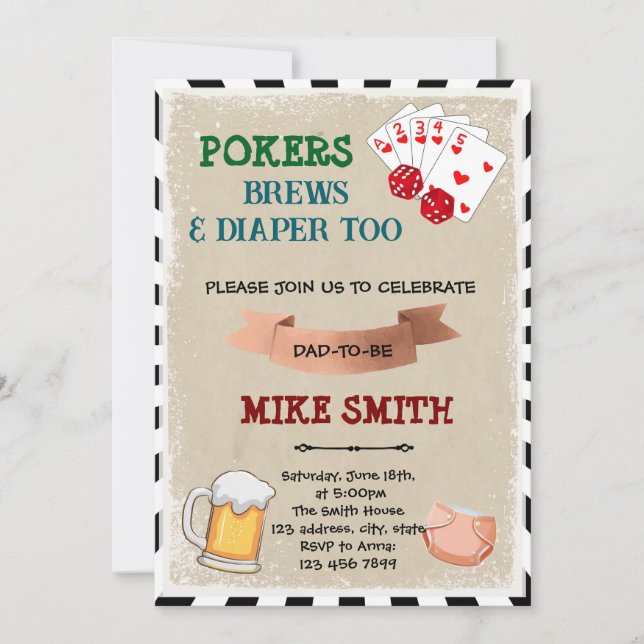 Inbjudan till Poker- och Beer Baby Shower (Framsida)