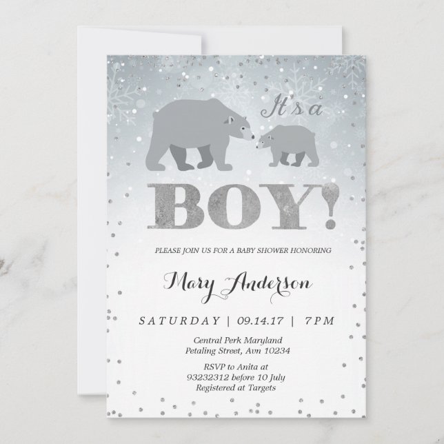 Inbjudan till polar Bear Baby Shower (Framsida)