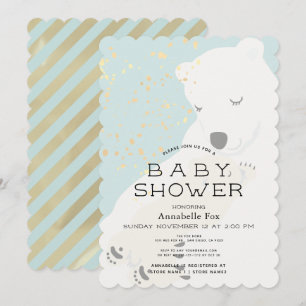 Inbjudan till polar Bear Mamma & Unge Blue Baby Sh