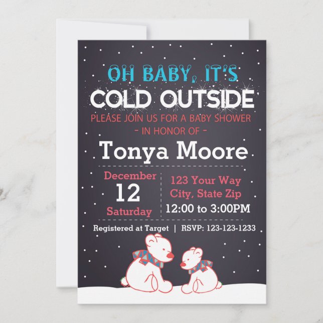Inbjudan till polar Bear Red Baby Shower (Framsida)