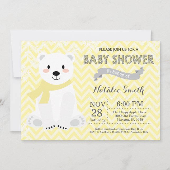Inbjudan till Polarna Bear Baby Shower för vinterG (Framsida)