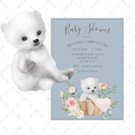 Inbjudan till polarna Bear Watercolor Blue Baby Sh
