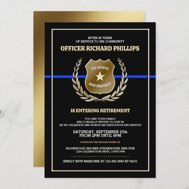 Inbjudan till polisman i Pension (Fram/baksida)