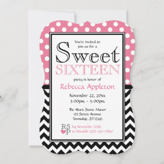Inbjudan till Polka Dot Rosa & Chevron Sweet sixte