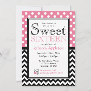 Inbjudan till Polka Dot Rosa & Chevron Sweet sixte