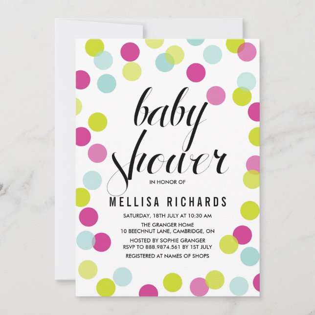 Inbjudan till Polka dots Baby Shower (Framsida)