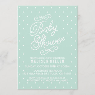 Inbjudan till Polka dots Baby Shower för Mint Grön
