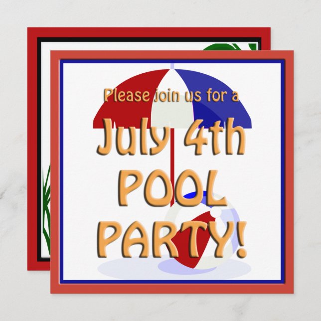 Inbjudan till poolparty den 4:e juli (Fram/baksida)