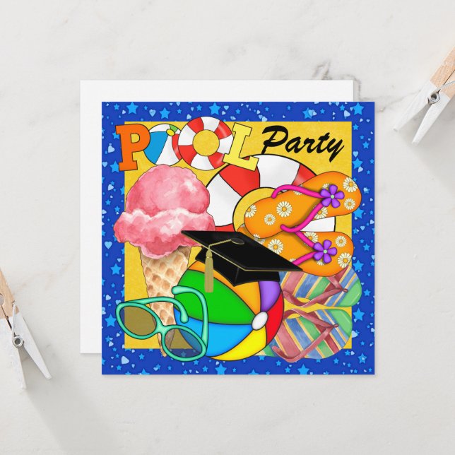 Inbjudan till poolparty för examen eller något ann (Fram/Back In Situ)