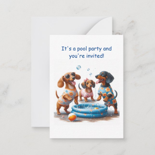 Inbjudan till poolparty med dachshund-tema (Framsida)