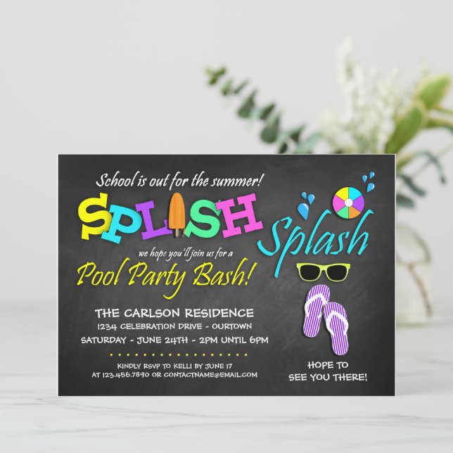 Inbjudan till poolparty när skolan är slut (Stående Fram)