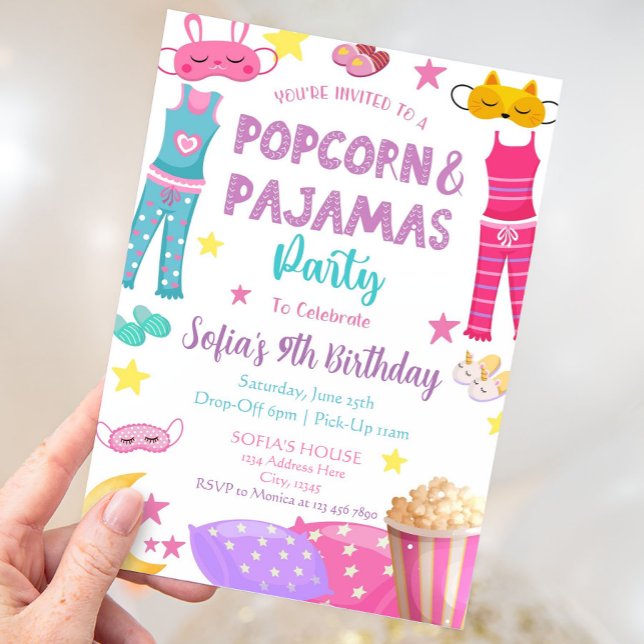 Inbjudan till popcorn- och pyjamasfest (Skapare uppladdad)