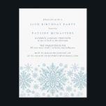 Inbjudan till POSTCARD 30års födelsedag Blue Snowf<br><div class="desc">Mycket elegant blått snöflingor skapar en söt gräns längs grund i vuxens födelsedag. Modern och minimalistisk design har en öppen och hårig känsla. Contemporaryns estetik kommer att tilltala människor i alla åldrar.</div>