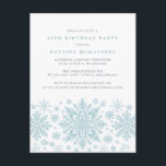 Inbjudan till POSTCARD 30års födelsedag Blue Snowf<br><div class="desc">Mycket elegant blått snöflingor skapar en söt gräns längs grund i vuxens födelsedag. Modern och minimalistisk design har en öppen och hårig känsla. Contemporaryns estetik kommer att tilltala människor i alla åldrar.</div>