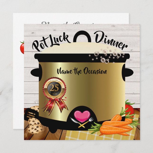 Inbjudan till Pot Luck-jubileum Version 1 (Fram/baksida)
