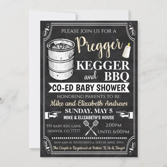 Inbjudan till Pregger Kegger och BBQ Baby Shower (Framsida)