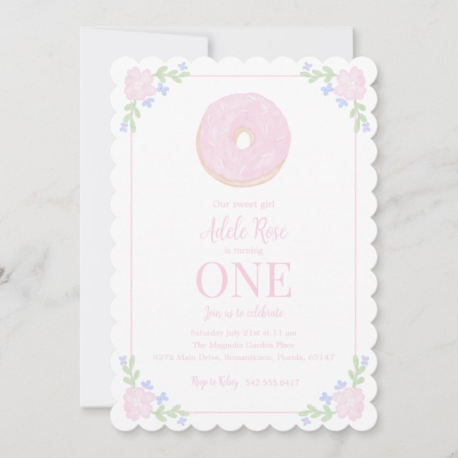 Inbjudan till Preppy Donut Sweet First Birthday (Framsida)