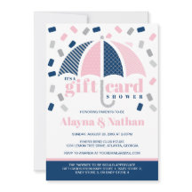 Inbjudan till presentkortsfest i blått och rosa