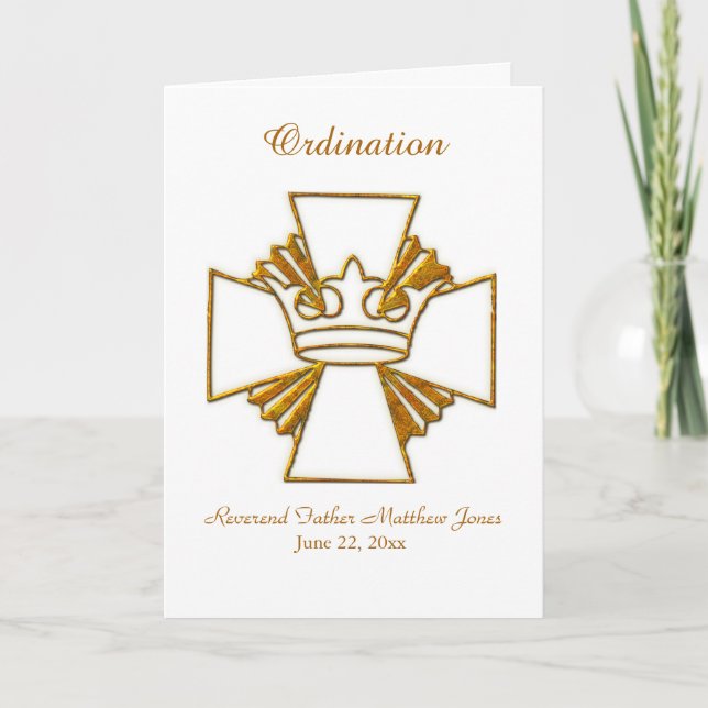 Inbjudan till Priest Ordination Guld Krona och Kor (Framsida)