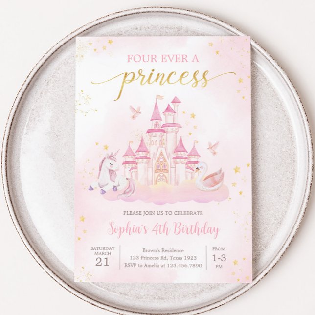 Inbjudan till Princess 4e födelsedagen (Four Ever a Princess Birthday Party Invitation)