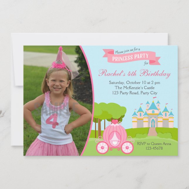 Inbjudan till Princess Birthday med Photo (Castle) (Framsida)