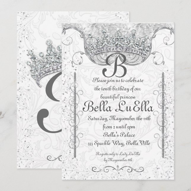 Inbjudan till Princess Bling Diamond Party (Fram/baksida)
