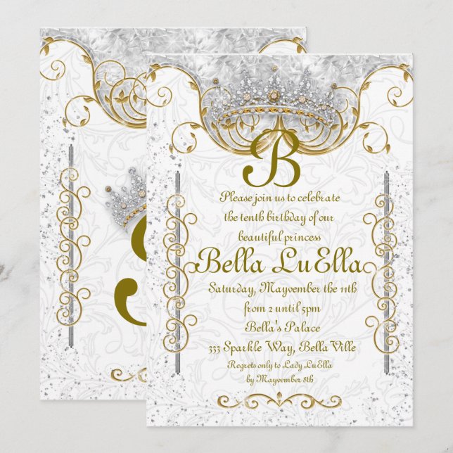 Inbjudan till Princess Bling Diamond Party (Fram/baksida)