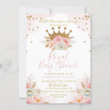 Inbjudan till Princess Blommigt Rosa & Guld Baby S