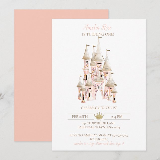Inbjudan till Princess Castle Birthday (Fram/baksida)