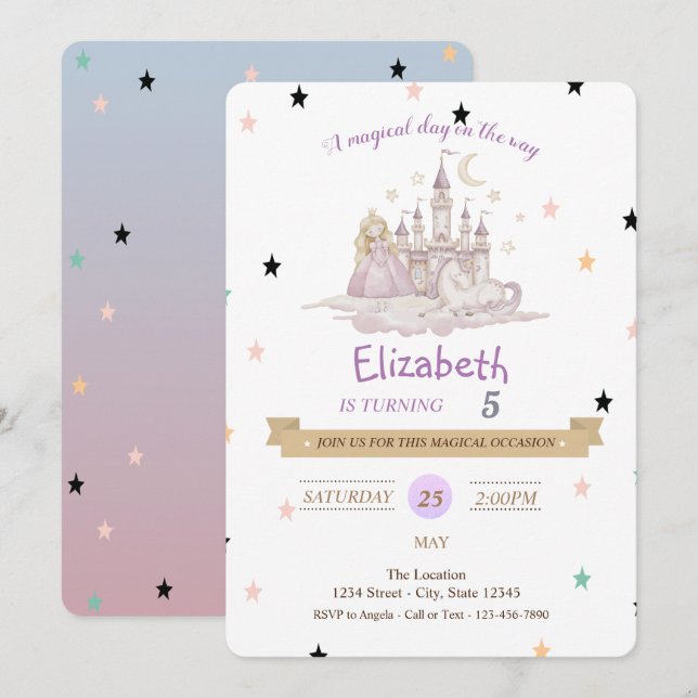 Inbjudan till Princess Castle Pony Birthday (Fram/baksida)