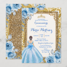 Inbjudan till Princess Guld och Blue Ro Quinceaner